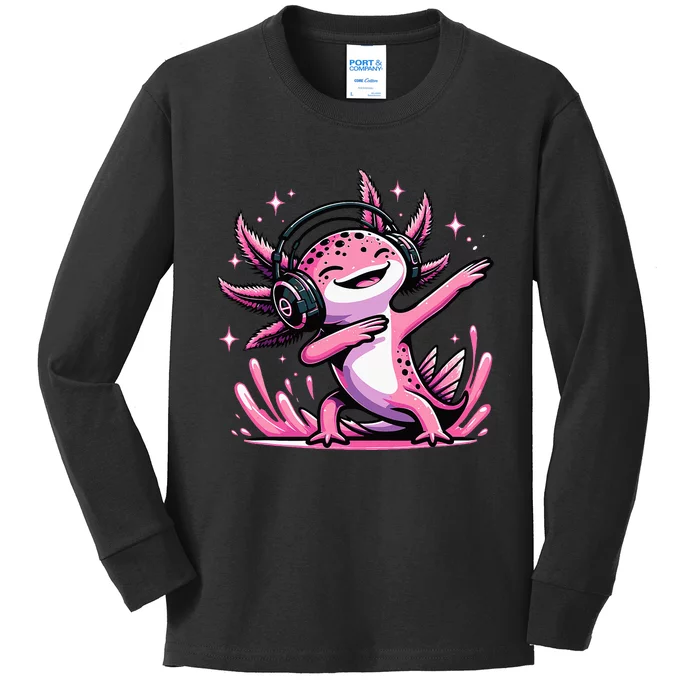 Dabbing Axolotl Kawaii Cute Axolotl Gaming Kids Long Sleeve Shirt