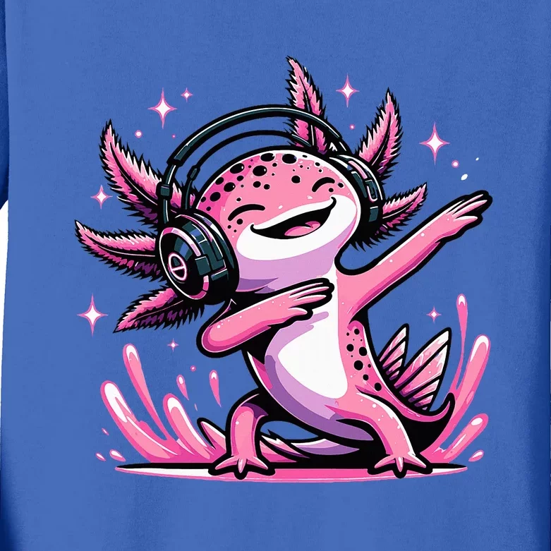 Dabbing Axolotl Kawaii Cute Axolotl Gaming Kids Long Sleeve Shirt