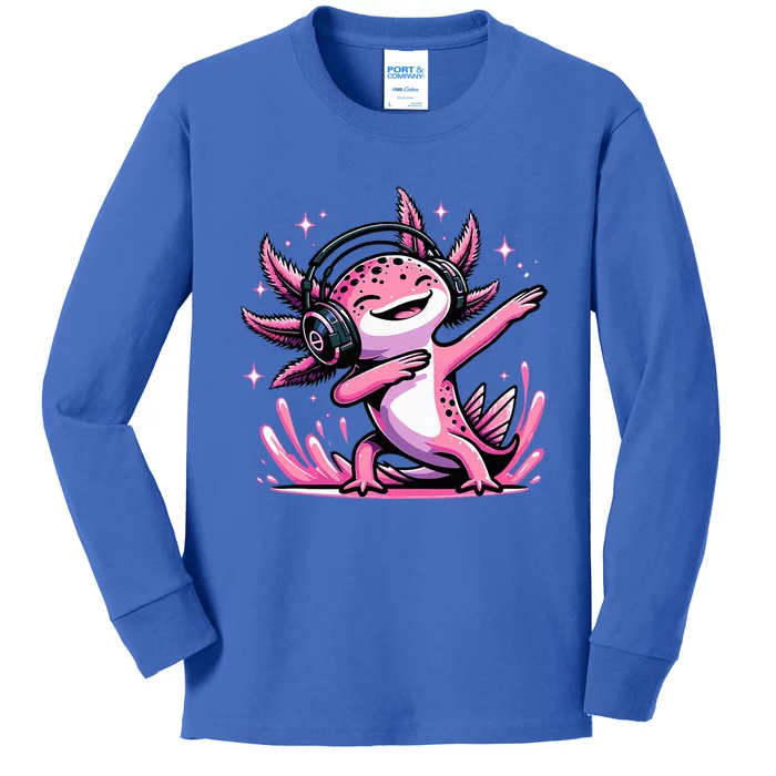 Dabbing Axolotl Kawaii Cute Axolotl Gaming Kids Long Sleeve Shirt