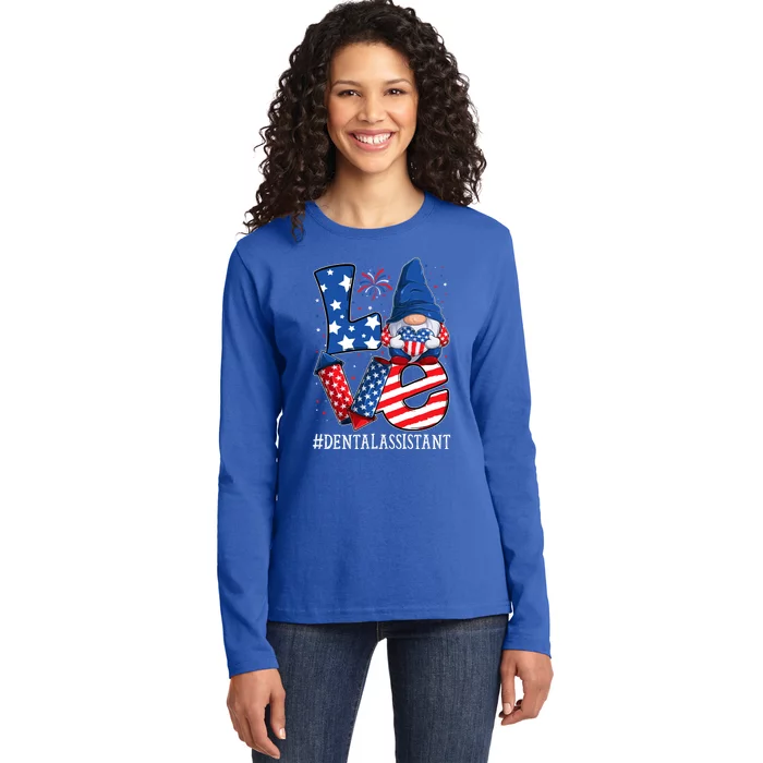 Dental Assistant Love 4th Of July Gnome Usa Patriotic Meaningful Gift Ladies Long Sleeve Shirt