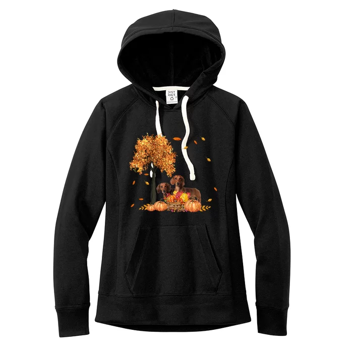 Dachshund Autumn Leaf Fall Dog Lover Thanksgiving Halloween Cool Gift Women's Fleece Hoodie