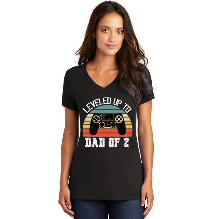 Daddy Again Leveled Up To Dad of 2 Dad Women's V-Neck T-Shirt