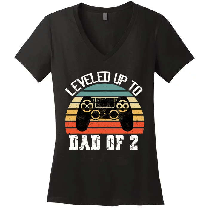 Daddy Again Leveled Up To Dad of 2 Dad Women's V-Neck T-Shirt