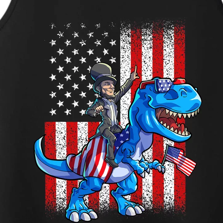 Dino Abraham Lincoln 4th Of July Shirt Boys American Flag Performance Tank