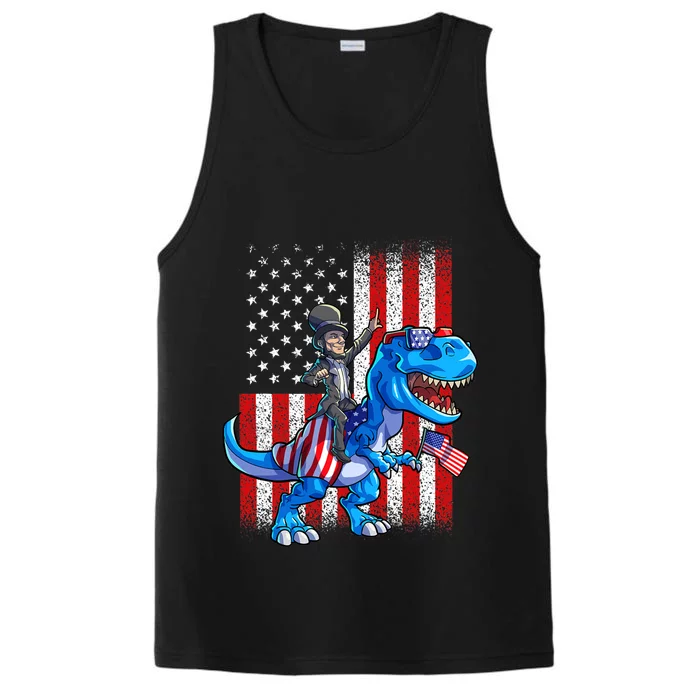 Dino Abraham Lincoln 4th Of July Shirt Boys American Flag Performance Tank