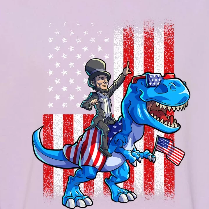 Dino Abraham Lincoln 4th Of July Shirt Boys American Flag Garment-Dyed Sweatshirt