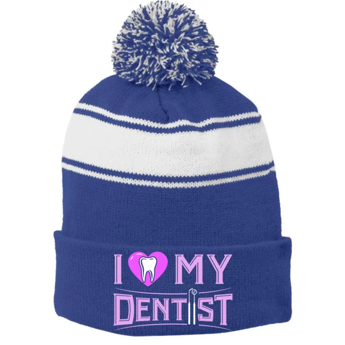 Dental Assistant Love My Dentist Great Gift Hygienist Tooth Gift Stripe Pom Pom Beanie