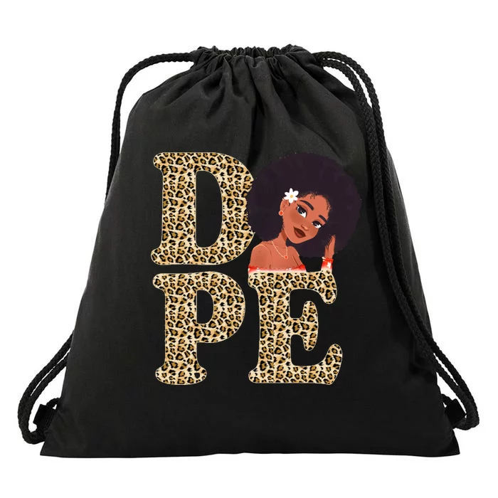 Dope Afro Lady Cute Leopard Drawstring Bag