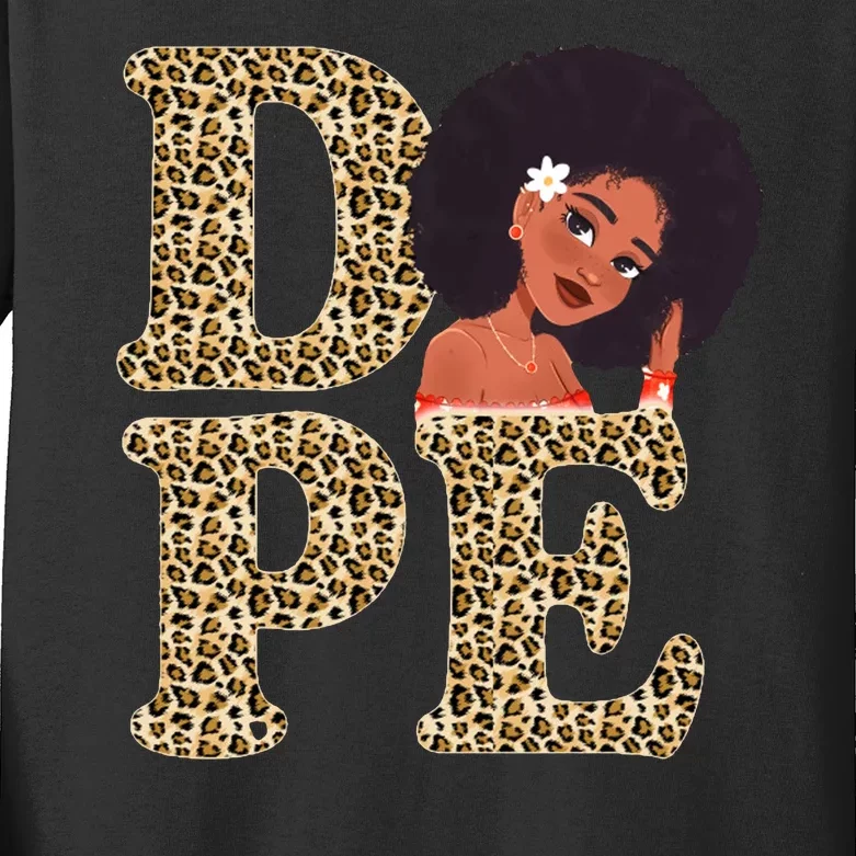 Dope Afro Lady Cute Leopard Kids Long Sleeve Shirt