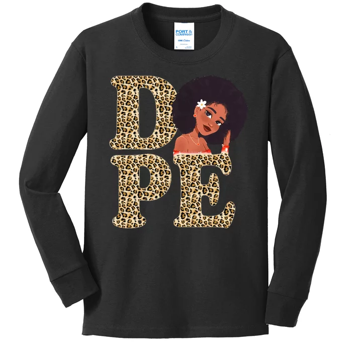 Dope Afro Lady Cute Leopard Kids Long Sleeve Shirt