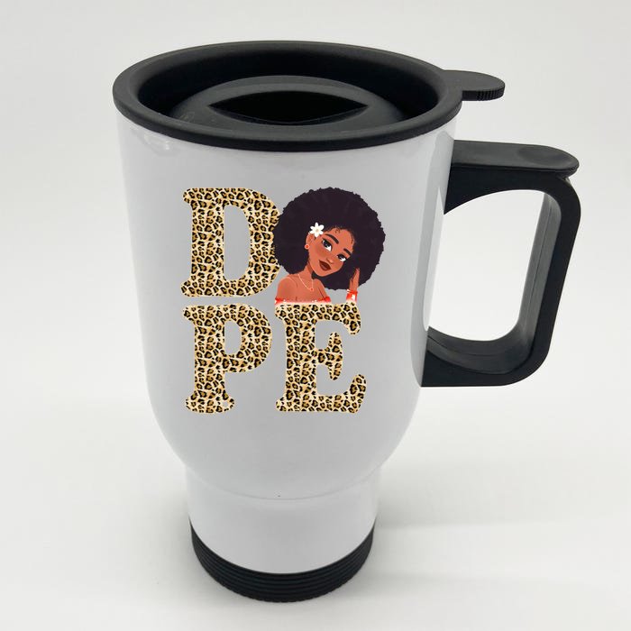 Dope Afro Lady Cute Leopard Front & Back Stainless Steel Travel Mug