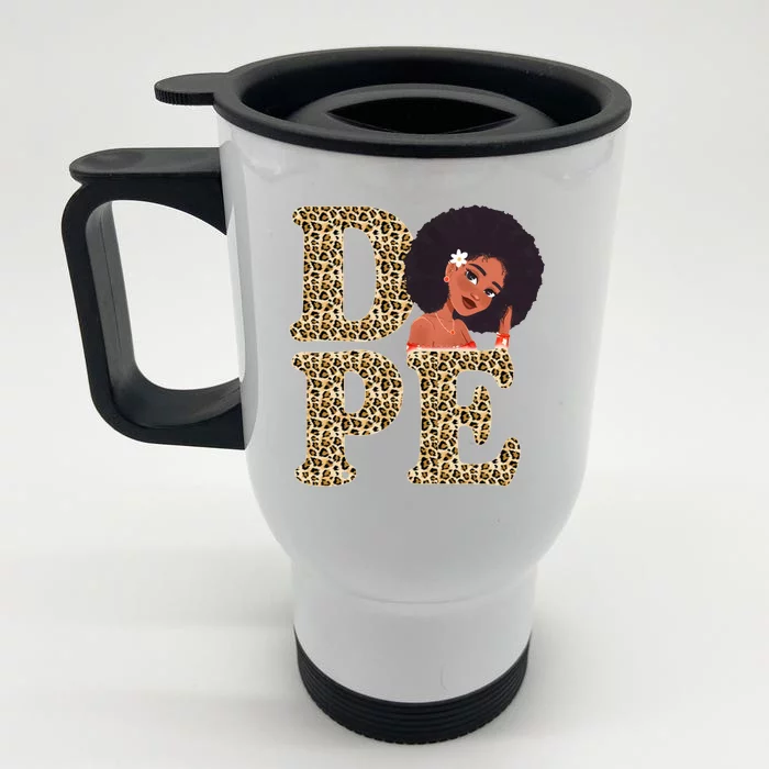 Dope Afro Lady Cute Leopard Front & Back Stainless Steel Travel Mug