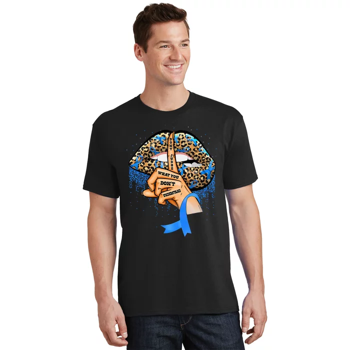 Diabetes Awareness Leopard Lips Blue Ribbon Warrior T-Shirt