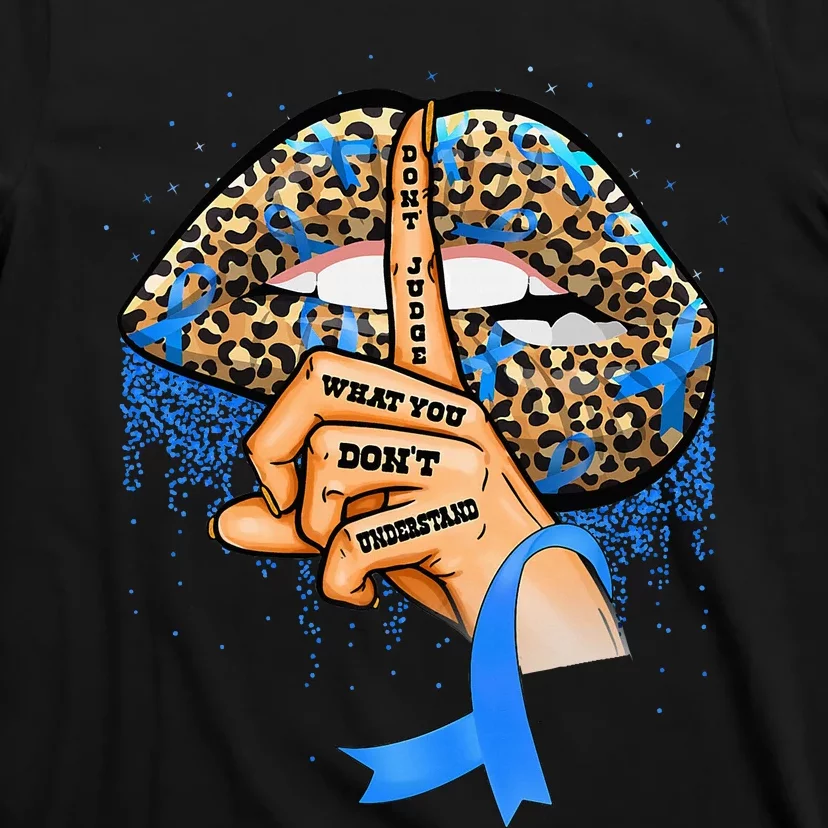 Diabetes Awareness Leopard Lips Blue Ribbon Warrior T-Shirt