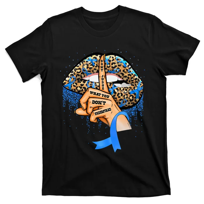 Diabetes Awareness Leopard Lips Blue Ribbon Warrior T-Shirt