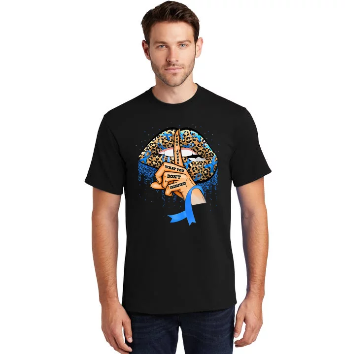 Diabetes Awareness Leopard Lips Blue Ribbon Warrior Tall T-Shirt