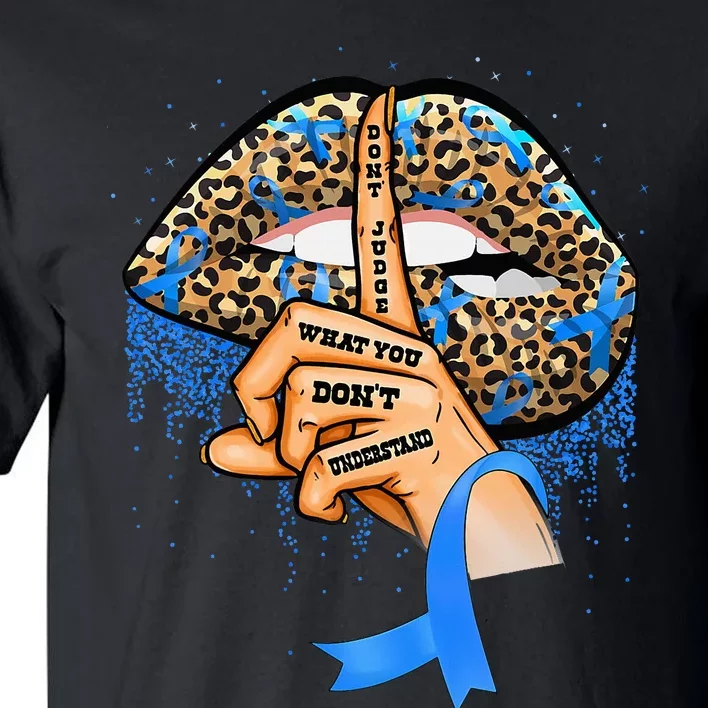 Diabetes Awareness Leopard Lips Blue Ribbon Warrior Tall T-Shirt