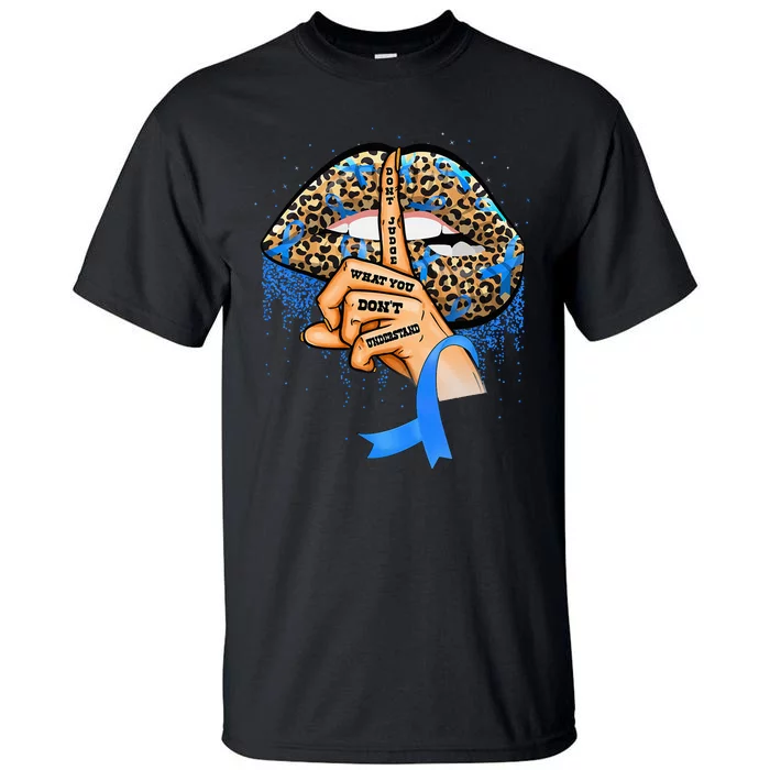 Diabetes Awareness Leopard Lips Blue Ribbon Warrior Tall T-Shirt