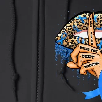 Diabetes Awareness Leopard Lips Blue Ribbon Warrior Full Zip Hoodie