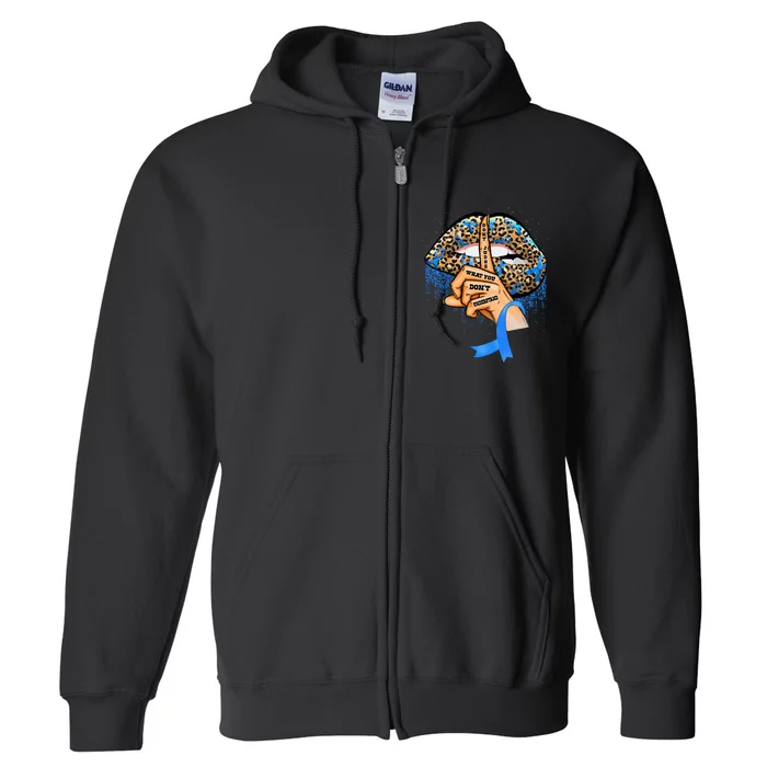 Diabetes Awareness Leopard Lips Blue Ribbon Warrior Full Zip Hoodie