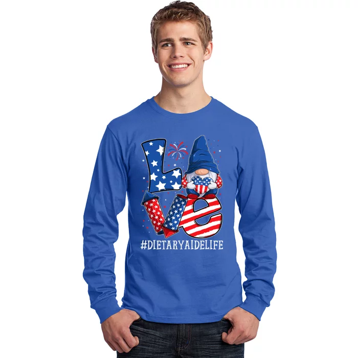 Dietary Aide Love 4th Of July Gnome Usa Patriotic Gift Long Sleeve Shirt