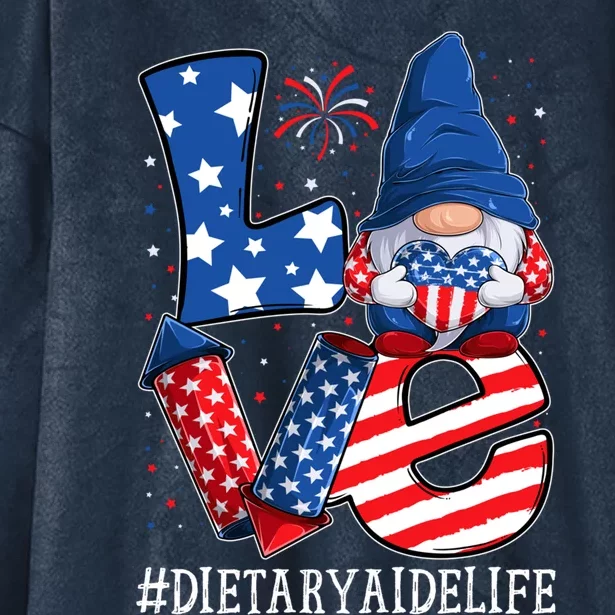 Dietary Aide Love 4th Of July Gnome Usa Patriotic Gift Hooded Wearable Blanket