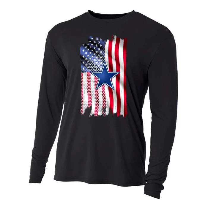 Dallas Football Fan USA American Flag Cooling Performance Long Sleeve Crew