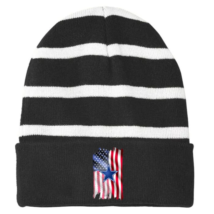 Dallas Football Fan USA American Flag Striped Beanie with Solid Band