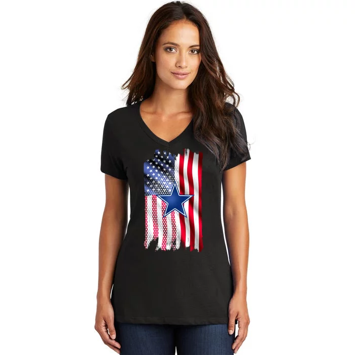 Dallas Football Fan USA American Flag Women's V-Neck T-Shirt