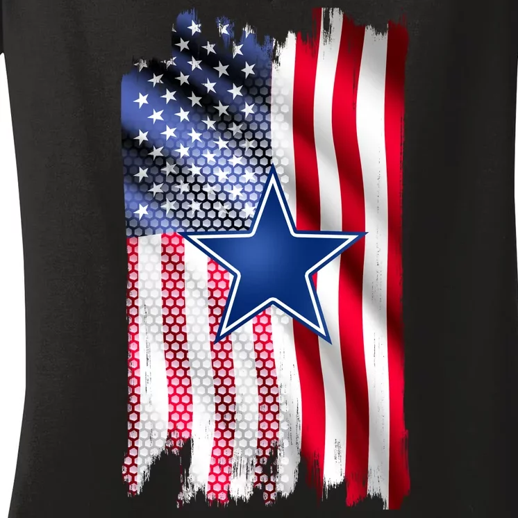 Dallas Football Fan USA American Flag Women's V-Neck T-Shirt