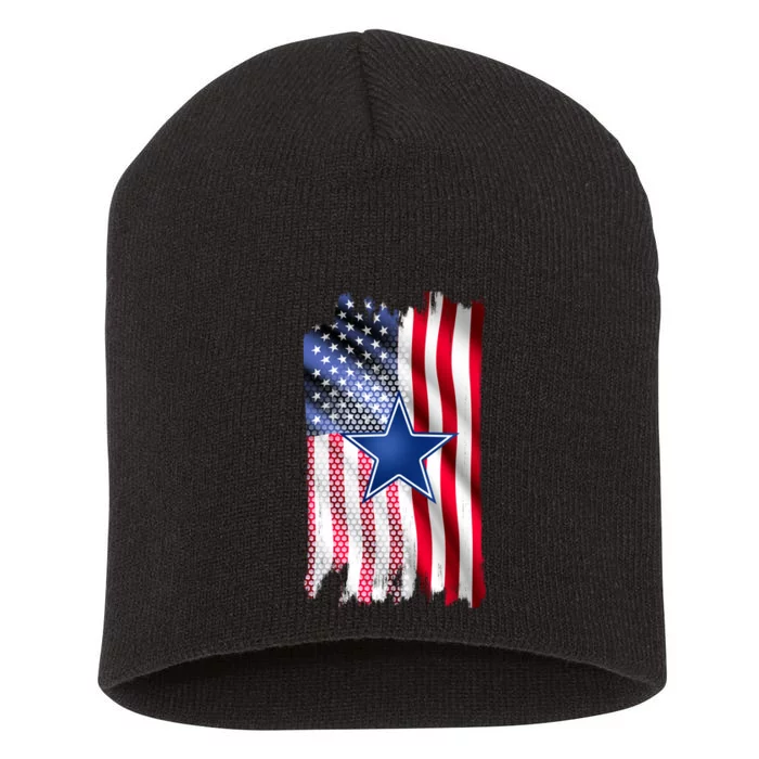 Dallas Football Fan USA American Flag Short Acrylic Beanie