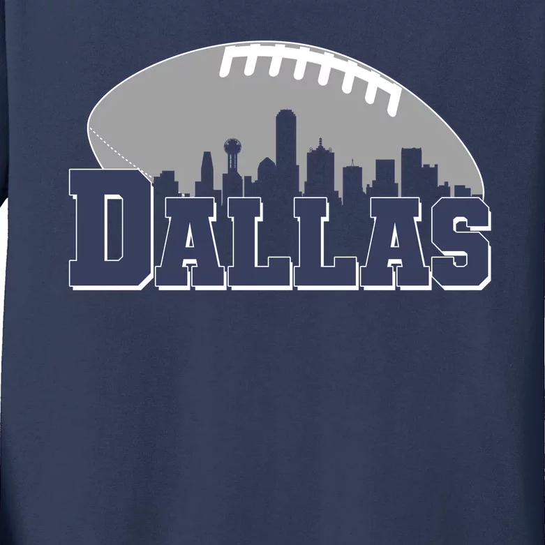 Dallas Texas Skyline City Football Fan Kids Long Sleeve Shirt