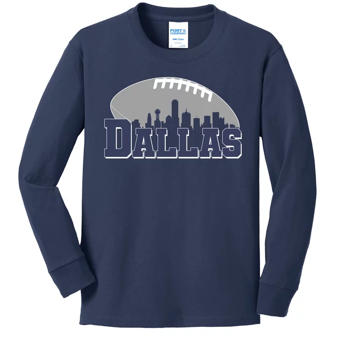 Dallas Texas Skyline City Football Fan Kids Long Sleeve Shirt