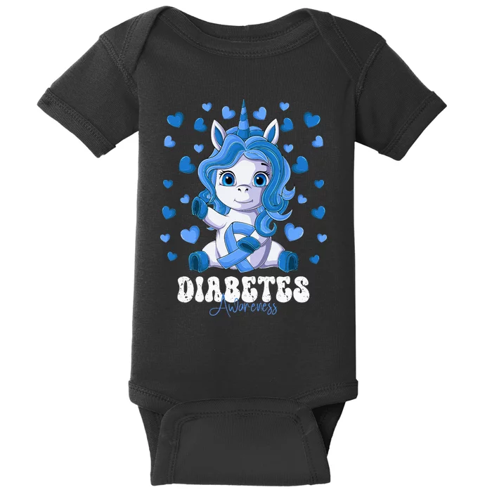 Diabetes Awareness Month Blue Ribbon Unicorn Baby Bodysuit