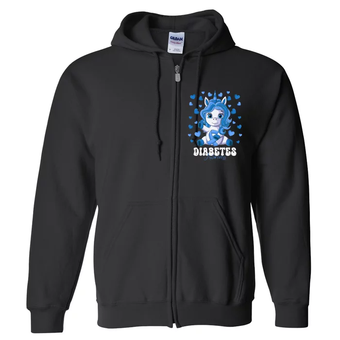 Diabetes Awareness Month Blue Ribbon Unicorn Full Zip Hoodie