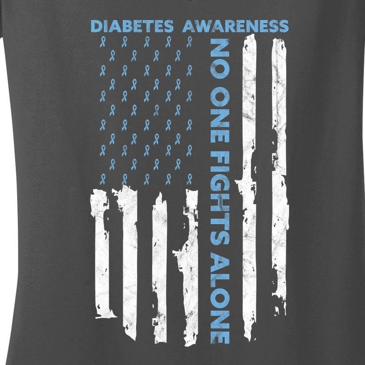 Diabetes Awareness Month American Flag Warrior T1 T2 Women's V-Neck T-Shirt
