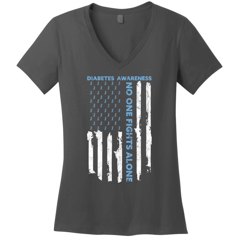Diabetes Awareness Month American Flag Warrior T1 T2 Women's V-Neck T-Shirt