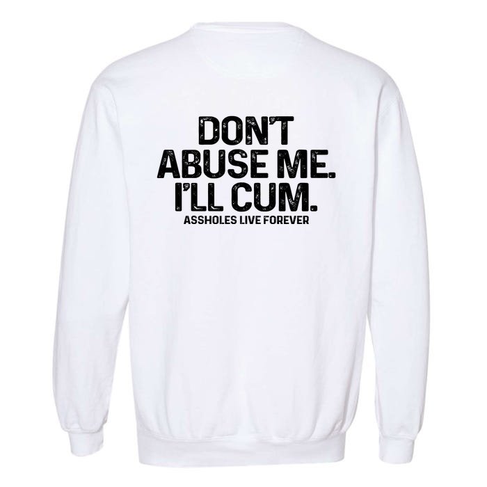 Don't Abuse Me I'll Cum (Front And Back) Assholes Live Forever Front & Back Garment-Dyed Sweatshirt