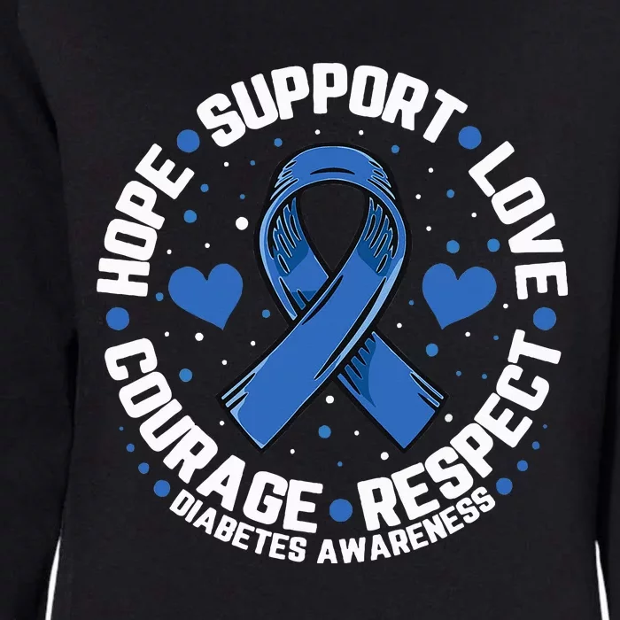 Diabetes Awareness Month HOPE LOVE SUPPORT Blue Ribbon Womens California Wash Sweatshirt