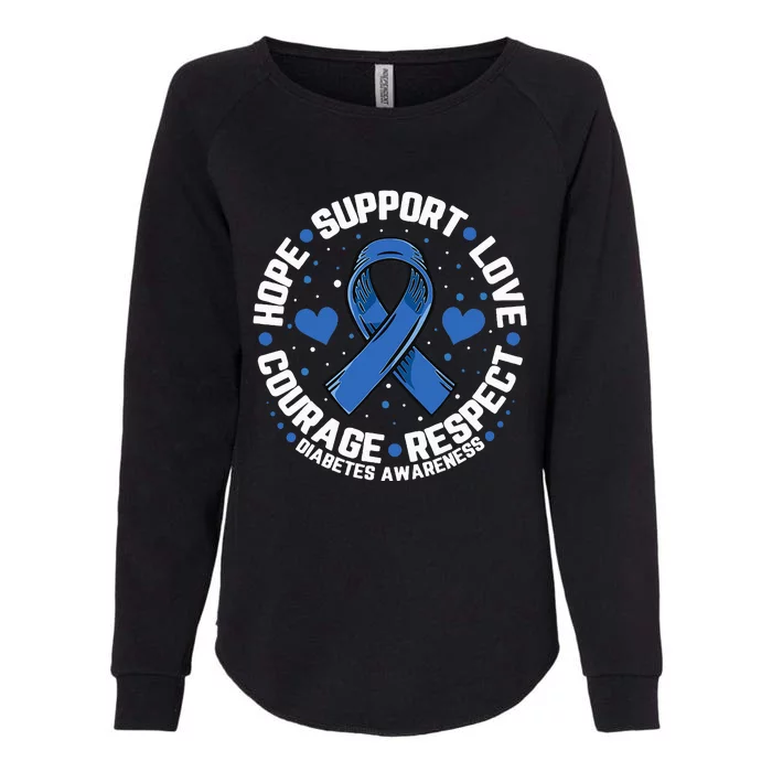 Diabetes Awareness Month HOPE LOVE SUPPORT Blue Ribbon Womens California Wash Sweatshirt