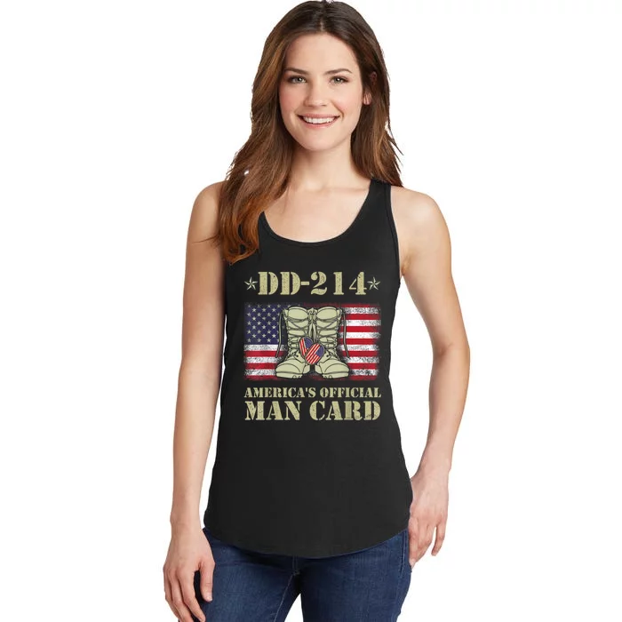 Dd214 Americas Man Card Veteran Day Served Flag Proud Military Family T Ladies Essential Tank