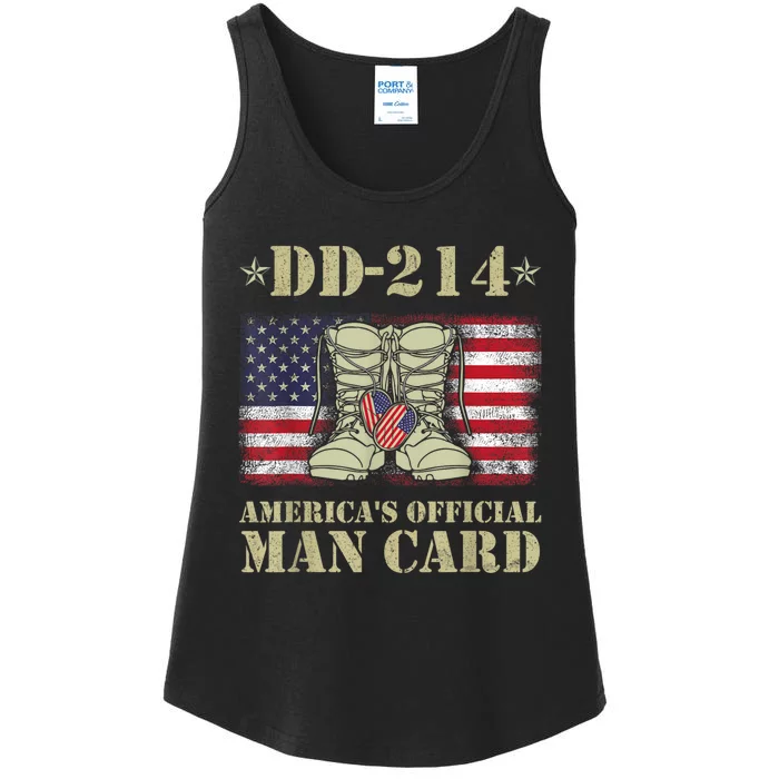 Dd214 Americas Man Card Veteran Day Served Flag Proud Military Family T Ladies Essential Tank