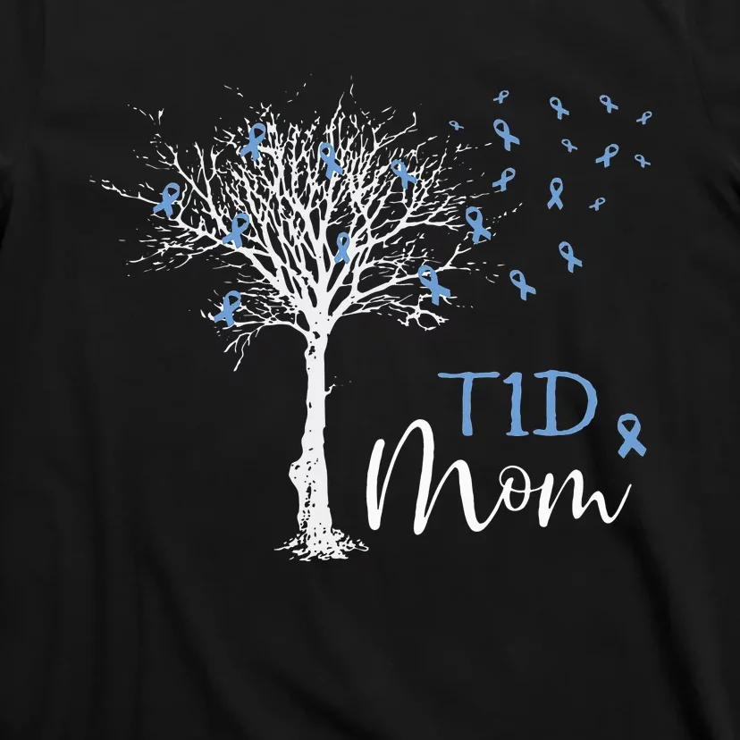 Diabetes Awareness Month T1D Mom Blue Ribbon T-Shirt