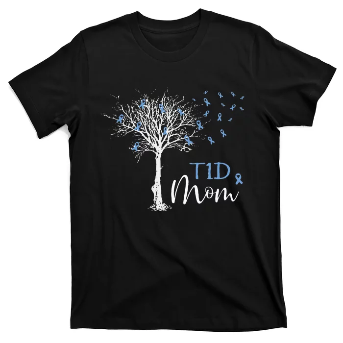 Diabetes Awareness Month T1D Mom Blue Ribbon T-Shirt