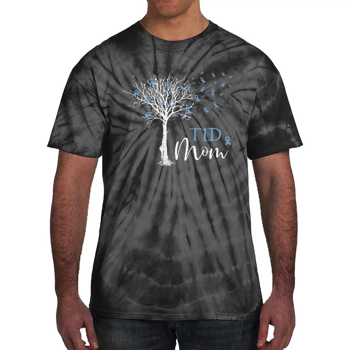 Diabetes Awareness Month T1D Mom Blue Ribbon Tie-Dye T-Shirt