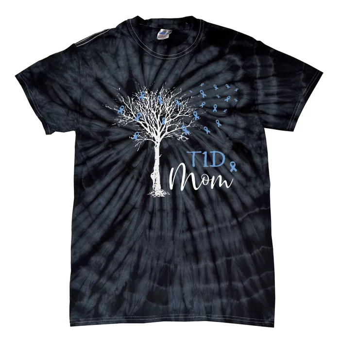 Diabetes Awareness Month T1D Mom Blue Ribbon Tie-Dye T-Shirt