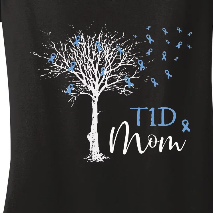 Diabetes Awareness Month T1D Mom Blue Ribbon Women's V-Neck T-Shirt