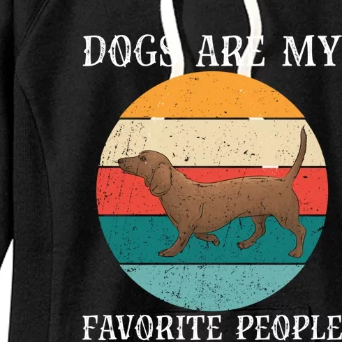 Dogs Are My Favorite People Retro Dachshund Wiener Dog Funny Gift Women's Fleece Hoodie