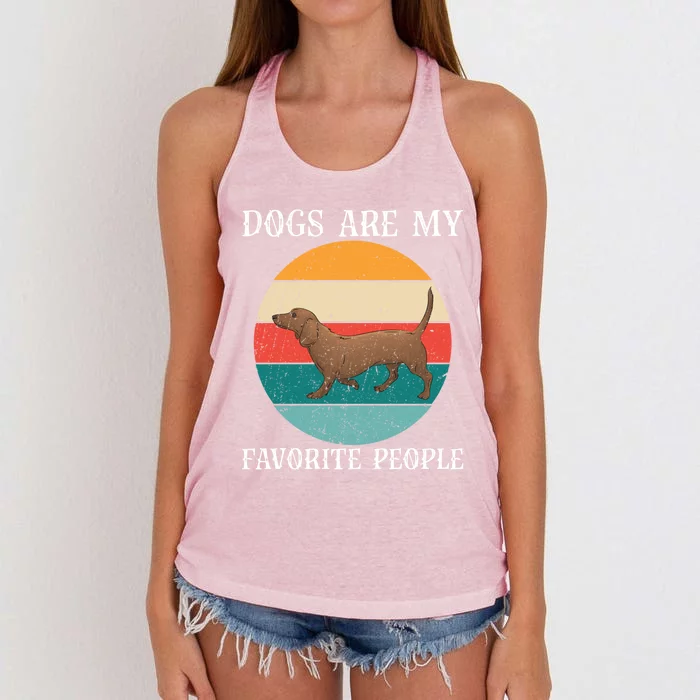 Dogs Are My Favorite People Retro Dachshund Wiener Dog Funny Gift Women's Knotted Racerback Tank