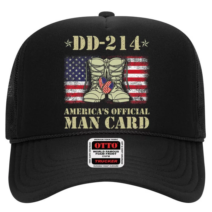 Dd214 Americas Man Card Veteran Day Served Flag High Crown Mesh Trucker Hat